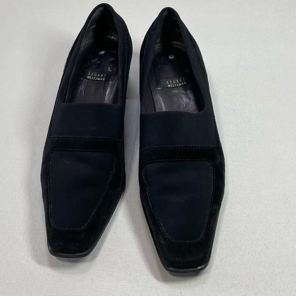 Stuart Weitzman Women’s Black Suede Shoes Size 6B Slip On Block Heel Square Toe - Picture 1 of 16